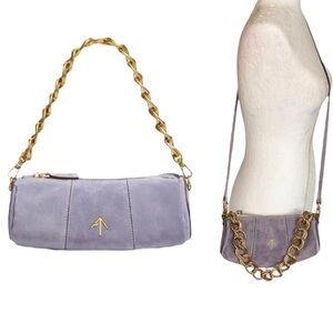 RARE Manu Atelier Purple Gray Suede Chunky Gold Chain XX Mini Cylinder Crossbody
